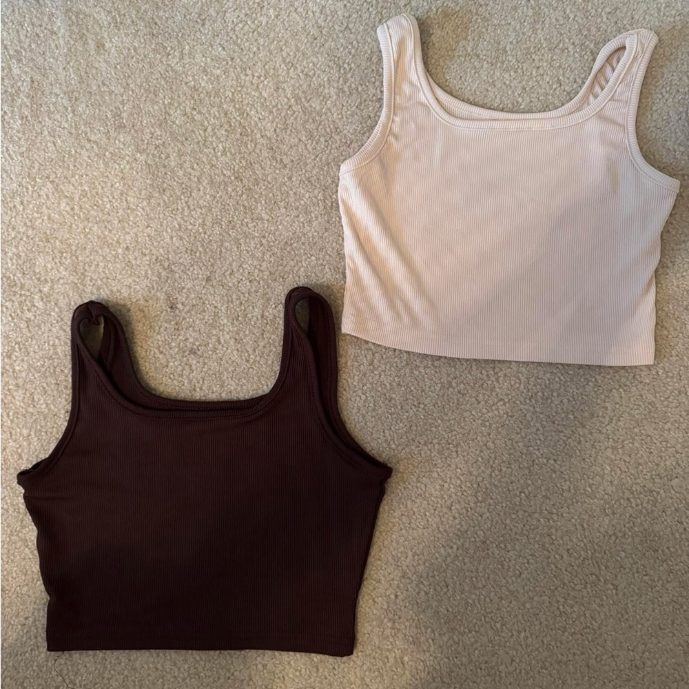 Women's Ribbed Tank Top Set - Cream and Brown